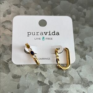 Pura Vida Gold Hoops with Navy Accents